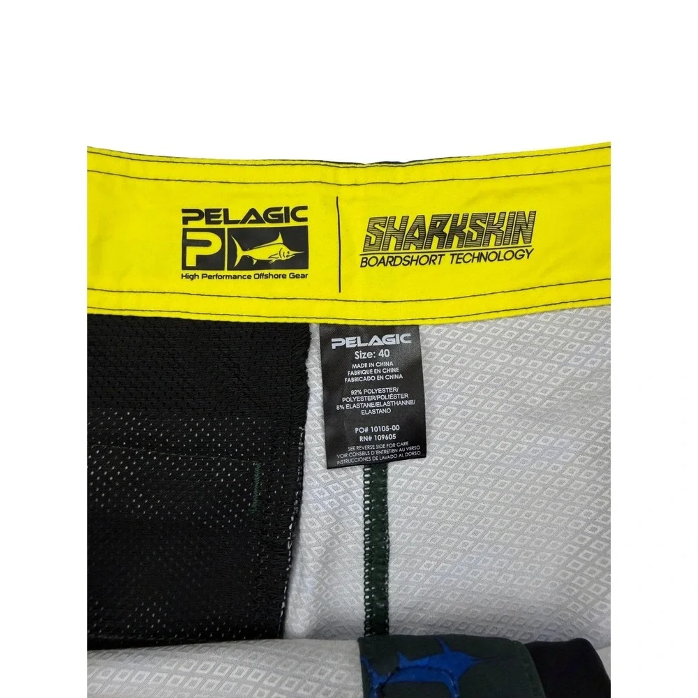 Pelagic Sharkskin Boardshorts Mens‎ 40 Mahi Mahi Fish Print Fishing Shorts Green